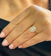 Load image into Gallery viewer, 14K Yellow Gold Oval Cut Forever One Moissanite And Natural Round cut Diamond Engagement Ring Bezel Set, Halo, Bridal 1.20ct