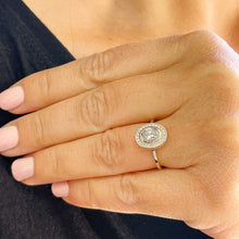 Load image into Gallery viewer, 14K Yellow Gold Oval Cut Moissanite And Natural Round cut Diamond Engagement Ring Bezel Set, Halo, Bridal 1.20ct