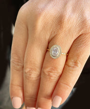 Load image into Gallery viewer, 14K Solid Yellow Gold Oval Cut And Round Cut Natural Diamond Engagement Ring Bezel Set, Halo, Bridal 1.20ct