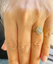 Load image into Gallery viewer, 14K Yellow Gold Oval Cut Forever One Moissanite And Natural Round cut Diamond Engagement Ring Bezel Set, Halo, Bridal 1.20ct
