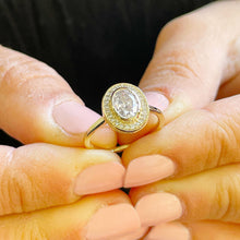 Load image into Gallery viewer, 14K Solid Yellow Gold Oval Cut And Round Cut Natural Diamond Engagement Ring Bezel Set, Halo, Bridal 1.20ct