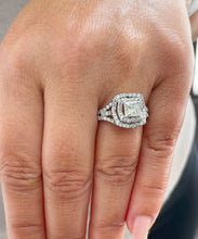 Load image into Gallery viewer, Split Shank Double Halo Style 14K Solid And Heavy White Gold Princess And Round Cut Simulated Diamonds Engagement Ring 1.75ctw