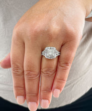 Load image into Gallery viewer, IGI Certified 14K Solid White Gold Princess And Round Cut Diamond Engagement Ring Double Halo Split Shank Design 1.75ctw F-VS2