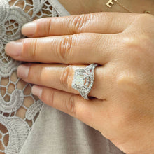 Load image into Gallery viewer, Split Shank Double Halo 14K Solid White Gold Princess Cut Forever One Moissanite and Natural Diamond Engagement Ring 1.70ctw