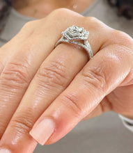 Load image into Gallery viewer, Split Shank Double Halo 14K Solid White Gold Princess Cut Forever One Moissanite and Natural Diamond Engagement Ring 1.70ctw