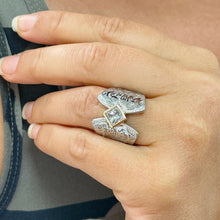 Load image into Gallery viewer, Unique Design 14K Solid And Heavy White Gold Princess Cut Simulated Diamonds Engagement Ring Bezel Antique Style Filigree 1.00ct