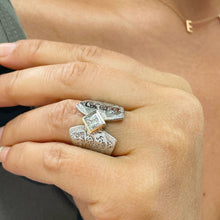 Load image into Gallery viewer, Unique Design 14K Solid And Heavy White Gold Princess Cut Simulated Diamonds Engagement Ring Bezel Antique Style Filigree 1.00ct