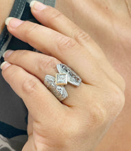 Load image into Gallery viewer, 14K Solid And Heavy White Gold Princess Cut Forever One Moissanite Engagement Ring Deco, Bridal, Wedding, Bezel Set Solitaire 1.00ctw