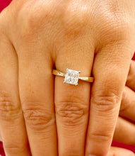 Load image into Gallery viewer, 14K Solid Yellow Gold Princess Cut Natural Diamond Engagement Ring Deco, Bridal, Wedding, Anniversary, Prong Set Solitaire 1.00ctw