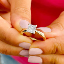 Load image into Gallery viewer, 14K Solid Yellow Gold Princess Cut Natural Diamond Engagement Ring Deco, Bridal, Wedding, Anniversary, Prong Set Solitaire 1.00ctw