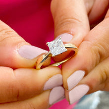 Load image into Gallery viewer, Solid and Heavy Solitaire Style 14K Solid Yellow Gold Princess Simulated Diamond Engagement Ring, Wedding Bridal Solitaire Four Prong 1.20ct