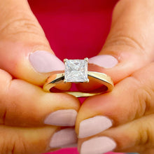 Load image into Gallery viewer, Copy of 14K Solid Yellow Gold Princess Cut Moissanite Engagement Ring Deco, Bridal, Wedding, Anniversary, Prong Set Solitaire 1.20ctw