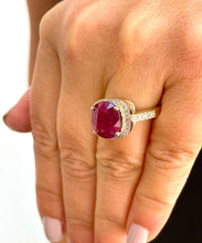 Load image into Gallery viewer, 14k Solid White Gold Oval Natural Ruby And Round Cut Natural Diamonds Antique Deco Design Ring Halo Bridal Engagement Anniversary 6.00ctw