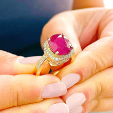 Load image into Gallery viewer, 14k Solid White Gold Oval Natural Ruby And Round Cut Natural Diamonds Antique Deco Design Ring Halo Bridal Engagement Anniversary 6.00ctw