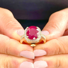 Load image into Gallery viewer, 14k Solid White Gold Oval Natural Ruby And Round Cut Natural Diamonds Antique Deco Design Ring Halo Bridal Engagement Anniversary 6.00ctw