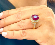 Load image into Gallery viewer, 14k Solid White Gold Oval Natural Ruby And Round Cut Natural Diamonds Antique Deco Design Ring Halo Bridal Engagement Anniversary 6.00ctw