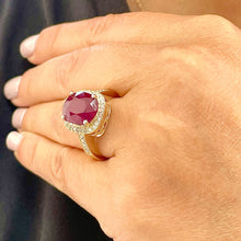 Load image into Gallery viewer, 14k Solid White Gold Oval Natural Ruby And Round Cut Natural Diamonds Antique Deco Design Ring Halo Bridal Engagement Anniversary 6.00ctw