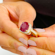 Load image into Gallery viewer, 14k Solid White Gold Oval Natural Ruby And Round Cut Natural Diamonds Antique Deco Design Ring Halo Bridal Engagement Anniversary 6.00ctw