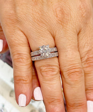 Load image into Gallery viewer, 14k Solid White Gold Round Cut Moissanite and Round Cut Natural Diamond Engagement Ring and band, Bridal Set 3.50ctw