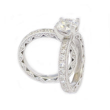 Load image into Gallery viewer, 14k Solid White Gold Round Cut Forever One Moissanite and Round Cut Natural Diamond Engagement Ring and band, Bridal Set 3.50ctw