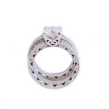 Load image into Gallery viewer, 14k Solid White Gold Round Cut Forever One Moissanite and Round Cut Natural Diamond Engagement Ring and band, Bridal Set 3.50ctw