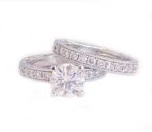 Load image into Gallery viewer, 14k Solid White Gold Round Cut Forever One Moissanite and Round Cut Natural Diamond Engagement Ring and band, Bridal Set 3.50ctw