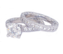 Load image into Gallery viewer, 14K Solid And Heavy White Gold Round Cut Simulated Diamonds Engagement Ring And Band Set Prong Set Wedding Bridal Anniversary 3.50ctw