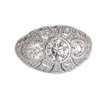 Load image into Gallery viewer, Filigree 14K Solid White Gold Round Cut Moissanite And Natural Diamond Engagement Ring Three Stone Bezel Set Antique Style 2.00ctw