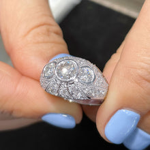 Load image into Gallery viewer, Antique Design Filigree 14K Solid White Gold Round Cut Simulated Diamonds Engagement Ring Three Stone Style Bezel Set Wedding Bridal 2.00ctw