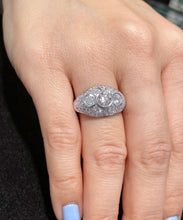 Load image into Gallery viewer, Filigree 14K Solid White Gold Round Cut Moissanite And Natural Diamond Engagement Ring Three Stone Bezel Set Antique Style 2.00ctw