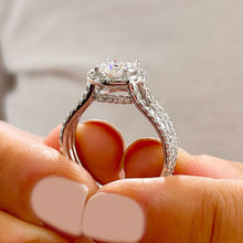 Load image into Gallery viewer, IGI Certified Triple Shank Design 14K Solid White Gold Round Cut Diamond Engagement Ring Bridal Set Wedding Set Halo 2.50ctw F-VS2
