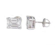 Load image into Gallery viewer, Large 14K Solid White Gold Emerald Cut Moissanite Stud Earrings Screw back style Prong Set 4.00ctw