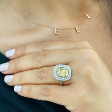 Load image into Gallery viewer, 14K Solid White and Yellow Gold Fancy Yellow Cushion and Round Cut Simulated Diamonds Engagement Ring Set Double Halo Wedding Bridal 4.50ctw