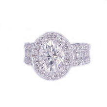 Load image into Gallery viewer, 14K Solid And Heavy White Gold 4.00ct Oval and Round, Prong Halo, Engagement Ring, Bridal Set, Simulated Diamond