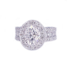 Load image into Gallery viewer, 14K Solid White Gold Oval Cut Moissanite And Natural Round cut Diamond Engagement Ring Deco, Halo, Bridal 4.00ct