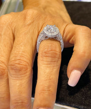 Load image into Gallery viewer, 14K Solid White Gold Oval Cut Forever One Moissanite And Natural Round cut Diamond Engagement Ring Deco, Halo, Bridal 4.00ct