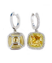 Load image into Gallery viewer, 14K Solid White And Yellow Gold Round Cut Natural Yellow Citrine And Simulated Diamonds Dangling Earrings Double Halo Style 5.00ctw