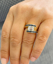 Load image into Gallery viewer, 14K Solid And Heavy Yellow Gold Simulated Emerald Cut And Simulated Sapphires Engagement Ring Semi Tension Set 3.50ct