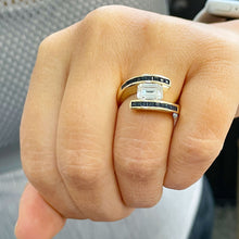 Load image into Gallery viewer, 14K Solid And Heavy Yellow Gold Simulated Emerald Cut And Simulated Sapphires Engagement Ring Semi Tension Set 3.50ct