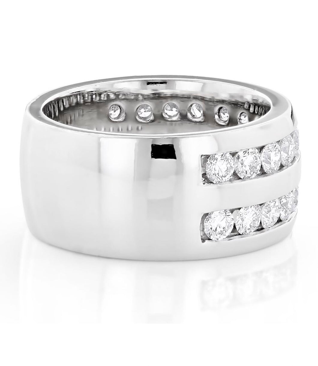 Men's 14K Solid And Heavy White Gold Round Cut Natural Diamonds Ring Band channel Set Style 2.00ctw