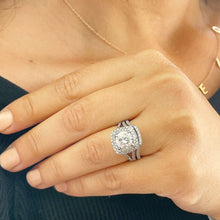 Load image into Gallery viewer, 14k Solid White Gold Round Cut Forever One Moissanite and Natural Diamond Engagement Ring And Band Double Halo, Bridal Split Shank 3.25ctw