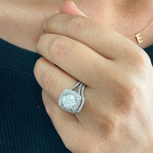 Load image into Gallery viewer, 14k Solid White Gold Round Cut Moissanite and Natural Diamond Engagement Ring And Band Double Halo, Bridal Split Shank 3.25ctw