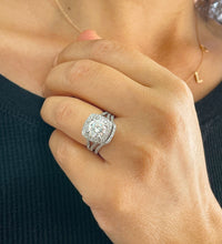 Load image into Gallery viewer, 14k Solid White Gold Round Cut Forever One Moissanite and Natural Diamond Engagement Ring And Band Double Halo, Bridal Split Shank 3.25ctw