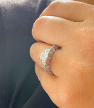 Load image into Gallery viewer, 14K Solid White Gold Princess Cut Moissanite And Round And Princess Cut Natural Diamond Engagement Ring Antique Style 2.25ctw