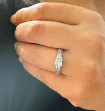 Load image into Gallery viewer, 14K Solid White Gold Princess Cut Moissanite And Round And Princess Cut Natural Diamond Engagement Ring Antique Style 2.25ctw