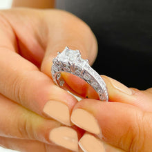 Load image into Gallery viewer, 14K Solid White Gold Princess Cut Forever One Moissanite And Round And Princess Cut Natural Diamond Engagement Ring Antique Style 2.25ctw