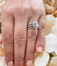 Load image into Gallery viewer, 14k Solid White Gold Oval and Round Cut Natural Diamond Engagement Ring And Two Band Double Halo, Bridal, Wedding 1.50ctw