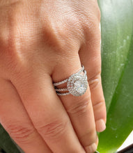 Load image into Gallery viewer, 14k Solid White Gold Oval and Round Cut Moissanite and Diamond Engagement Ring And Two Band Double Halo, Bridal, Wedding 2.20ctw