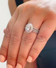 Load image into Gallery viewer, 14k Solid White Gold Oval and Round Cut Natural Diamond Engagement Ring And Two Band Double Halo, Bridal, Wedding 1.50ctw