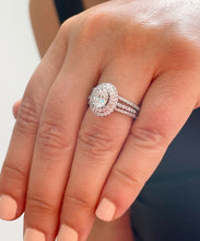 Load image into Gallery viewer, IGI Certified 14k Solid White Gold Oval and Round Cut Diamond Engagement Ring And Two Band Double Halo 1.50ctw F-VS2